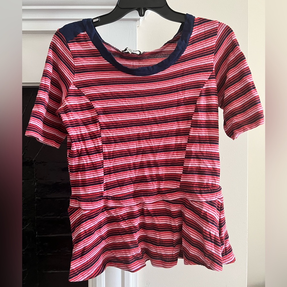 Navy and pink striped Bordeaux peplum tee